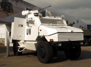 Nexter’s Aravis in UN colours. This vehicle remains one of the most heavily protected in its category. (P. Valpolini)