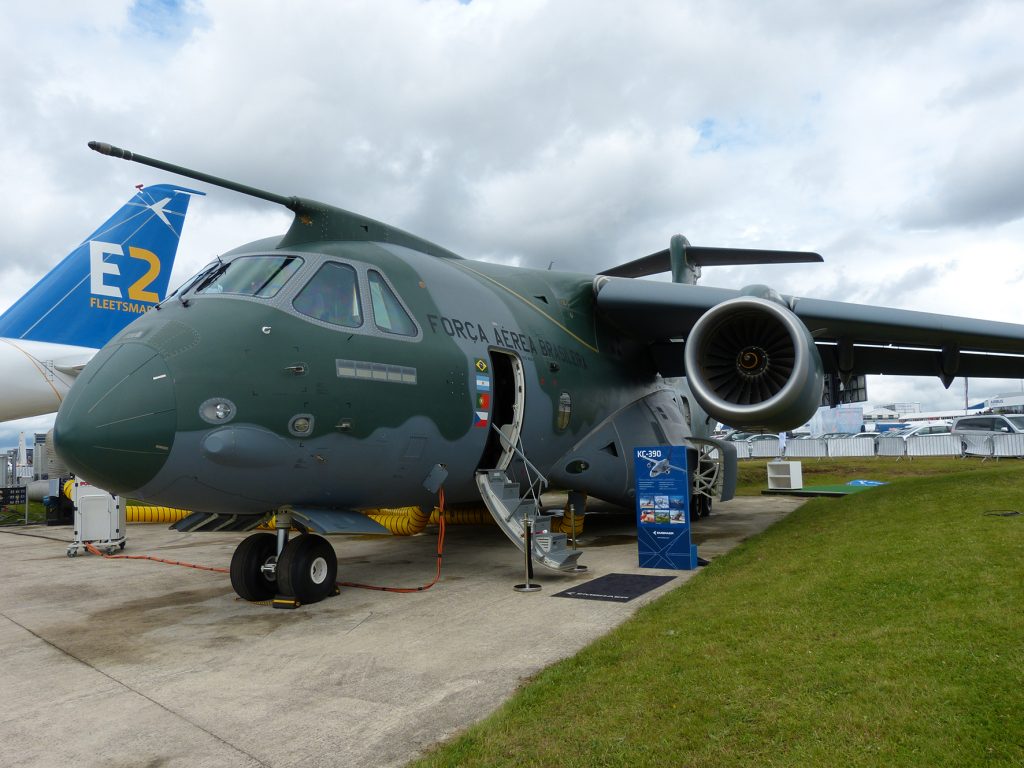 There is a large content of European constructed components in Embraer’s innovative new tanker-transport aircraft displayed at Farnborough for the first time. (David Oliver)