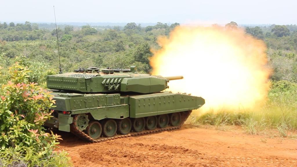 The upgraded version of Indonesian Leopard 2 pictured during firing trials. (Photo Rheinmetall)