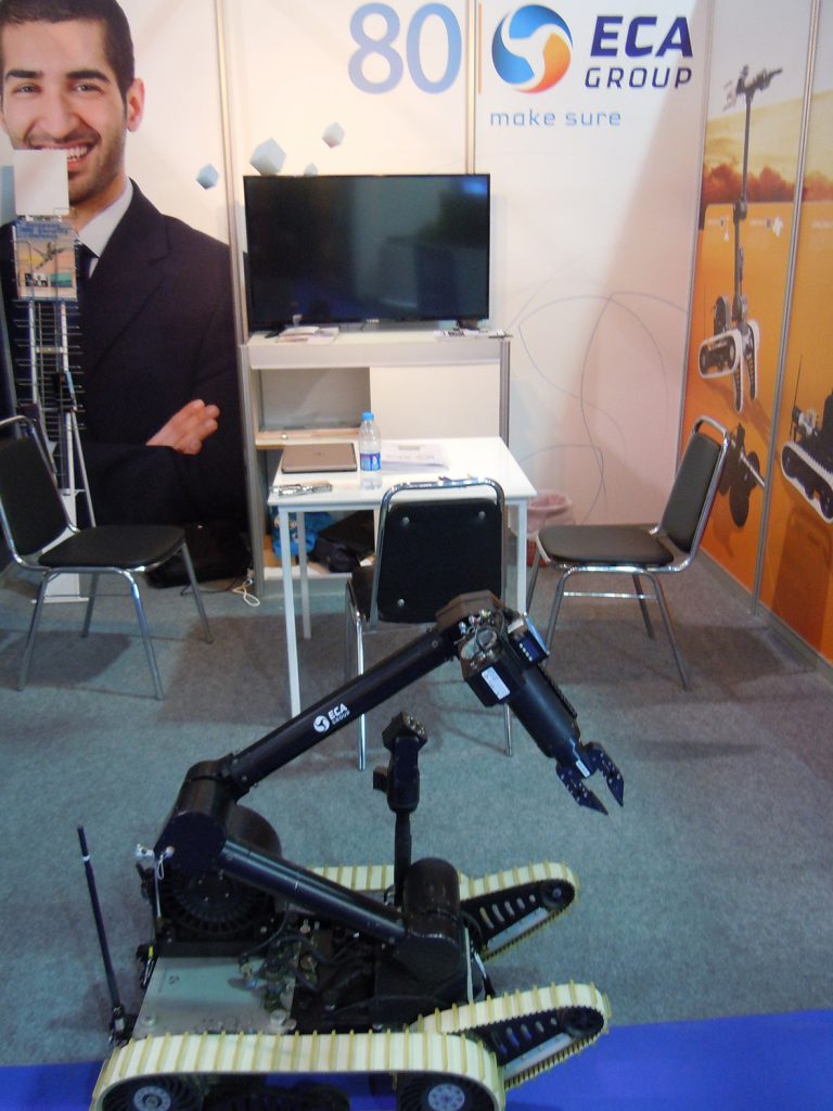 The ECA Group displayed its Chameleon unmanned ground vehicle and the IT 180-5 unmanned aerial vehicle. (David Oliver)