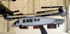 The model of the naval version of the V-280 Valor with wing rotated and blades folded. Note the anhedral tail to allow the wing rotation. (P. Valpolini)